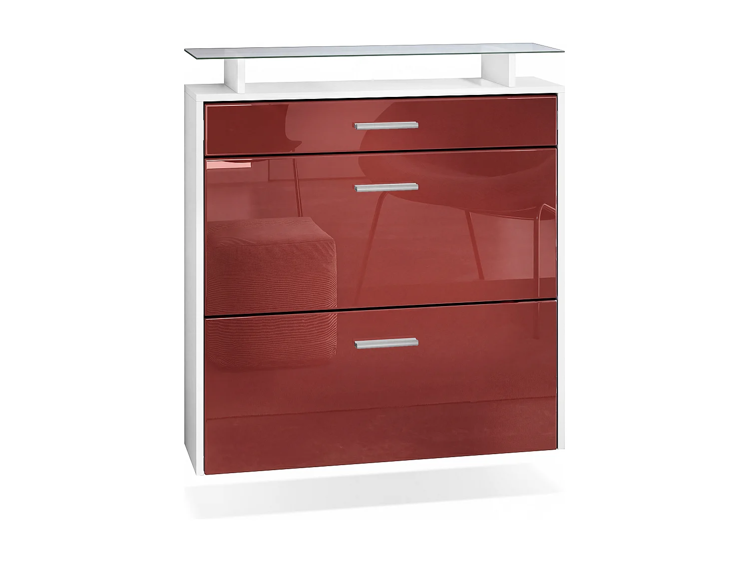 SCHUHSCHRANK Malea Front in Bordeaux Hochglanz