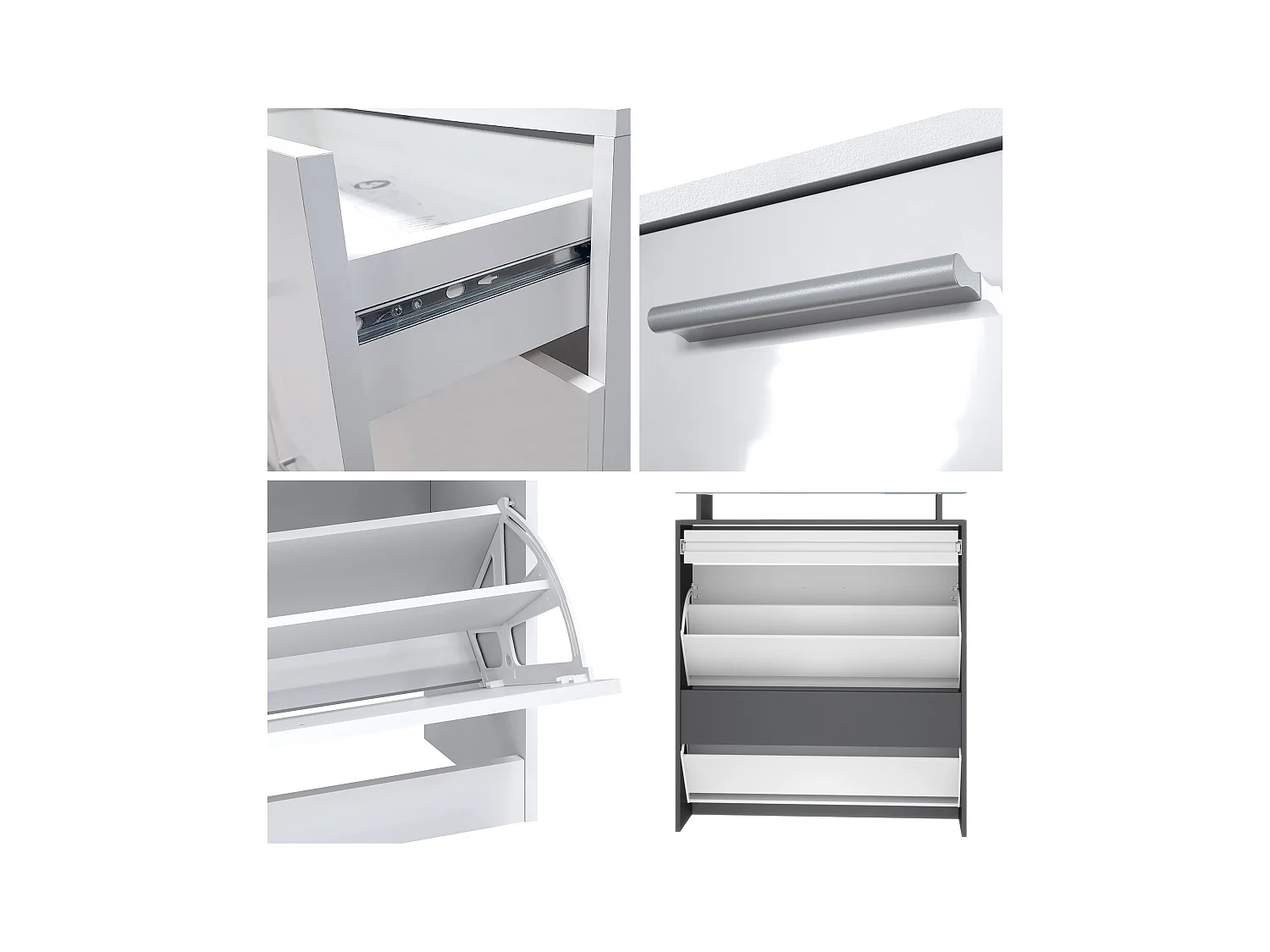 Scarpiera Loret 89 x 104 x 23 cm per 16 paia di scarpe, con ripiano in vetro, struttura in antracite opaco, frontale in nero opaco.