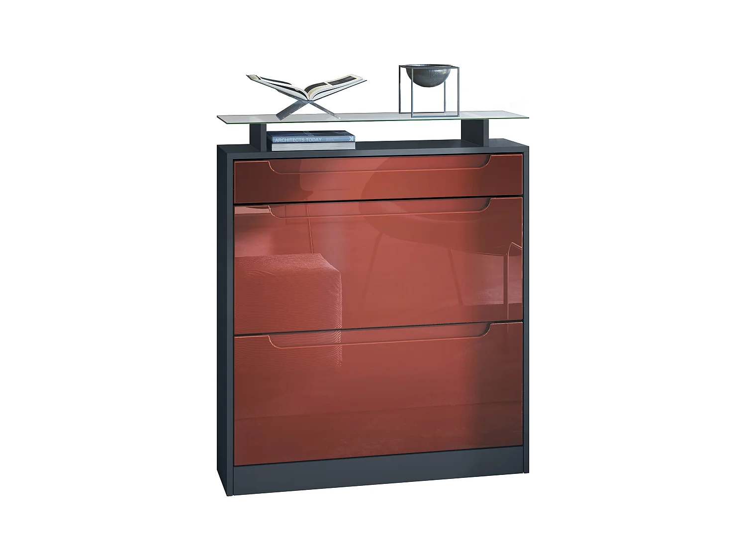 SCHUHSCHRANK Fiesta Fronten in Bordeaux Hochglanz, Griffmulden in Bordeaux Hochglanz