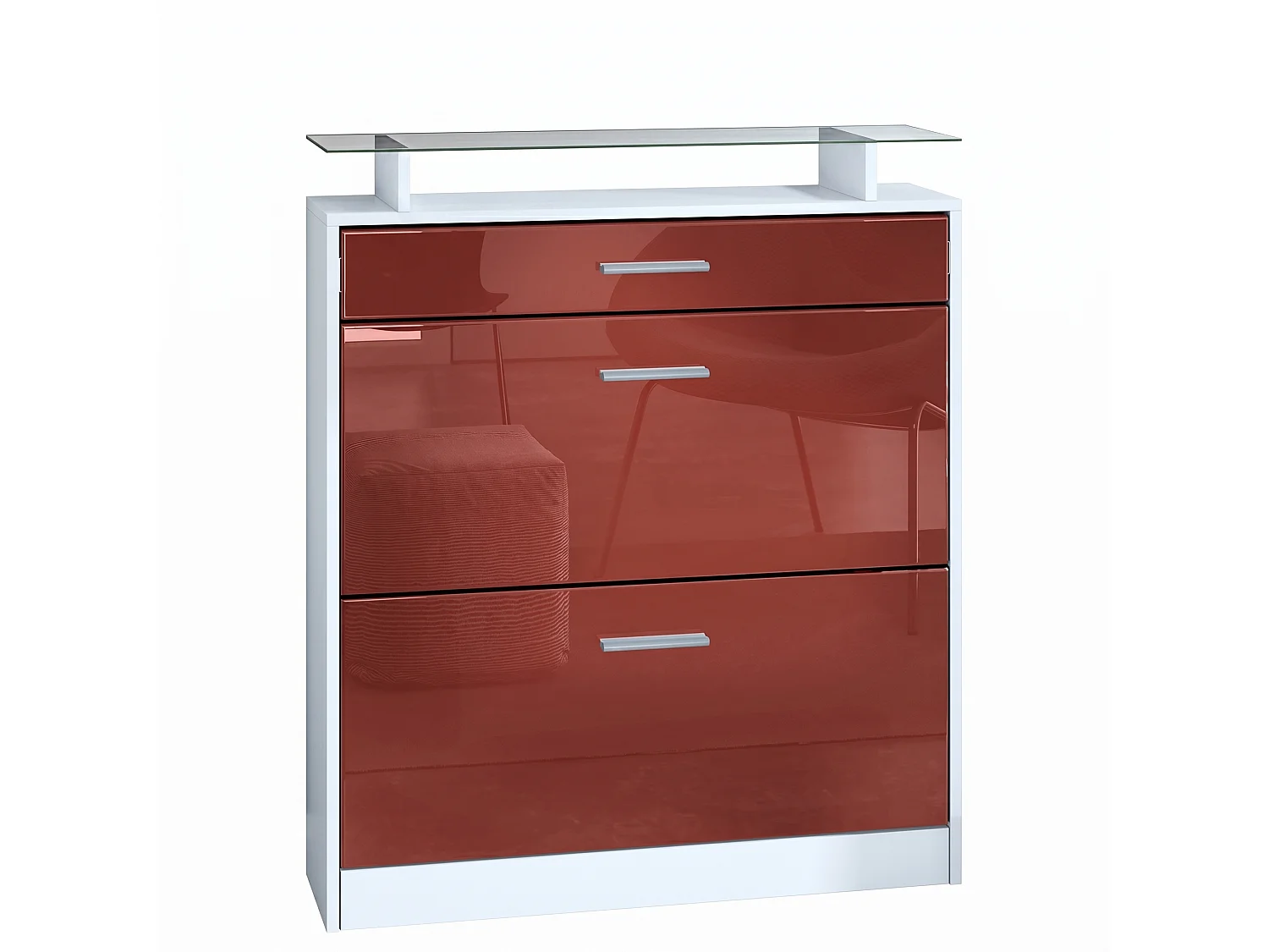 SCHUHSCHRANK Loret Front in Bordeaux Hochglanz
