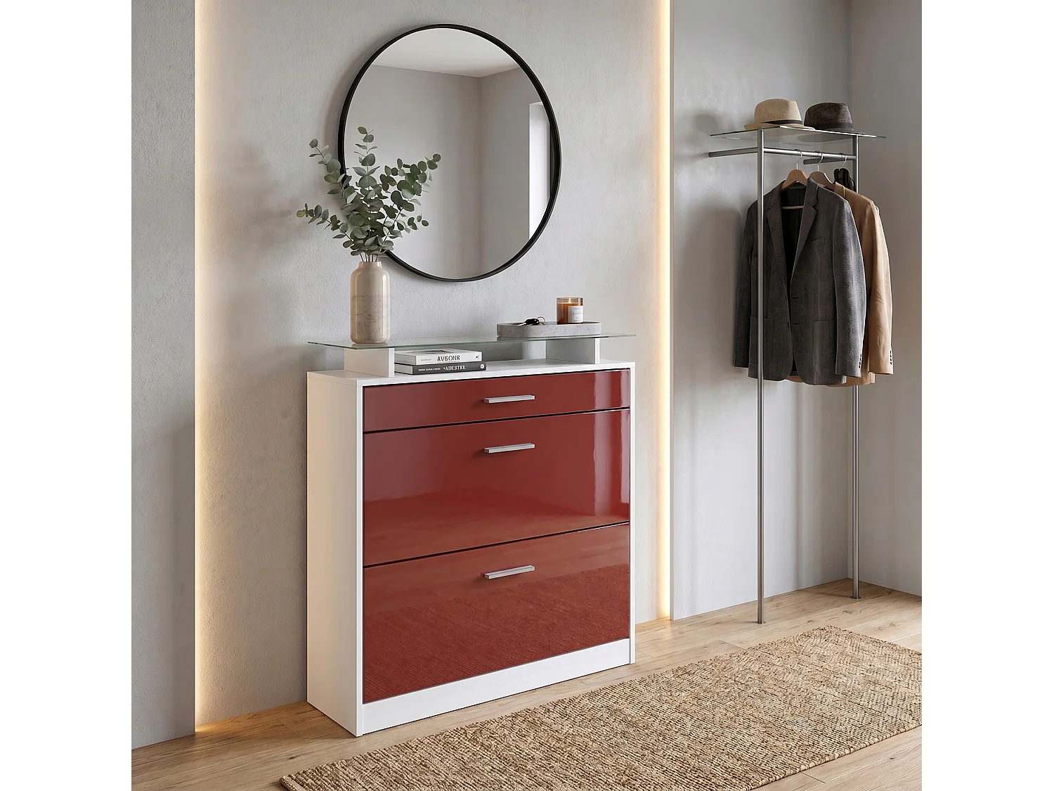 SCHUHSCHRANK Loret Front in Bordeaux Hochglanz