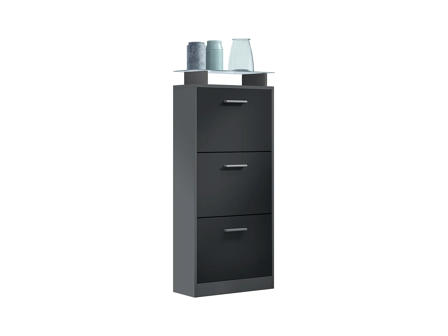 Meuble à Chaussures Lavia V2, Range-Chaussures pour 12 Paires avec 3 Abattants et Étagère en Verre, anthracite mat/noir mat (46 x 128 x 23 cm)