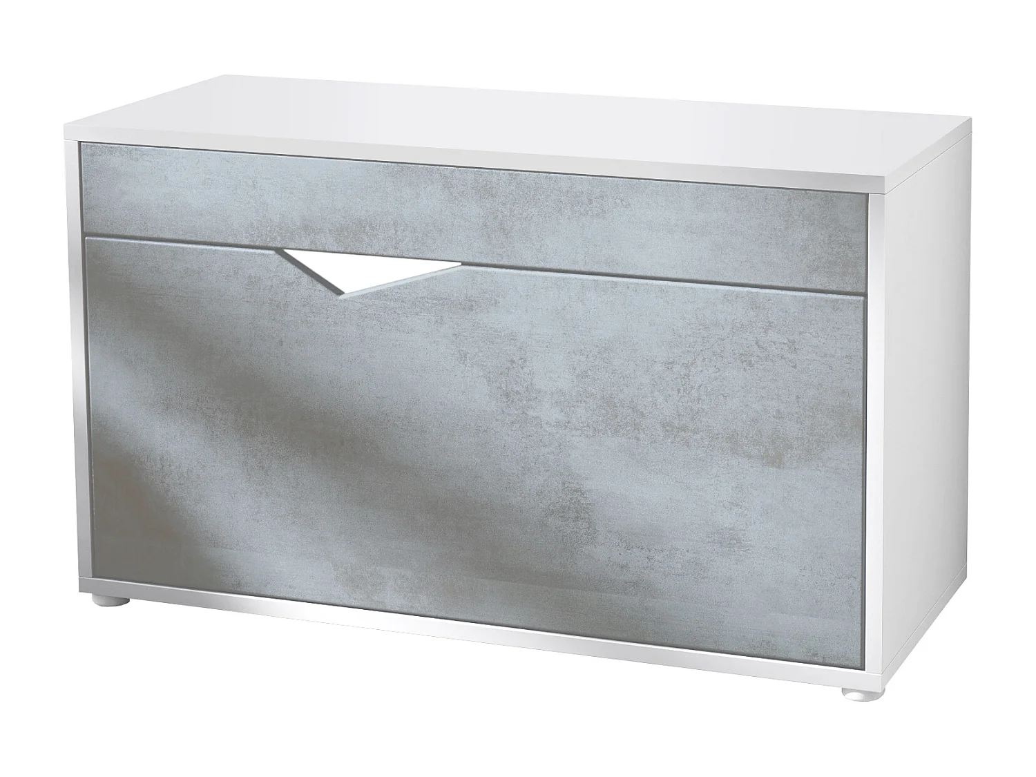 Banc à Chaussures Kolmio, Banc d'Assise pour 8 Paires de Chaussures, Étagère à Chaussures avec Siège, blanc mat/aspect béton oxyde (85 x 50 x 33 cm)