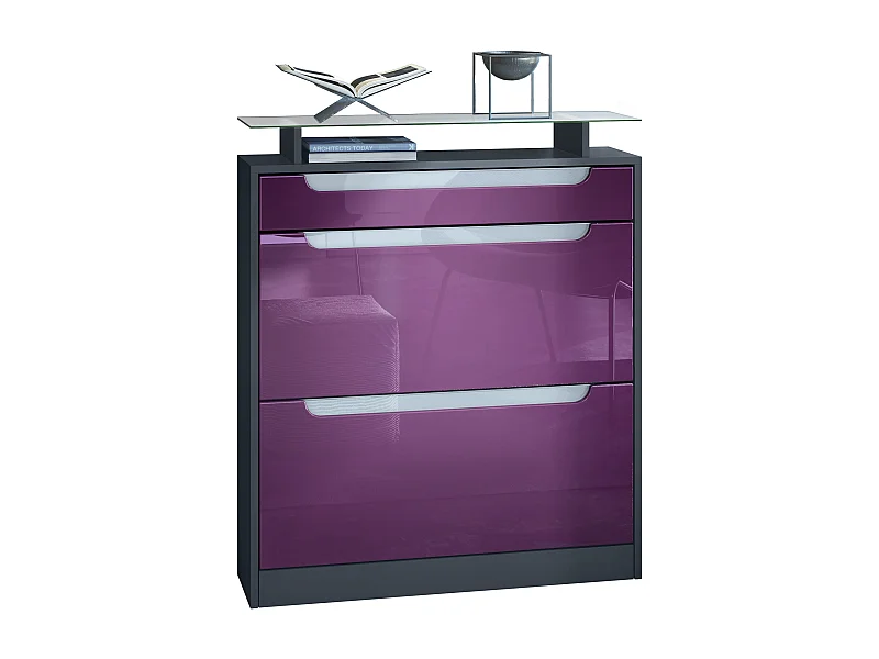 SCHUHSCHRANK Fiesta Fronten in Brombeer Hochglanz, Griffmulden in Weiß Hochglanz