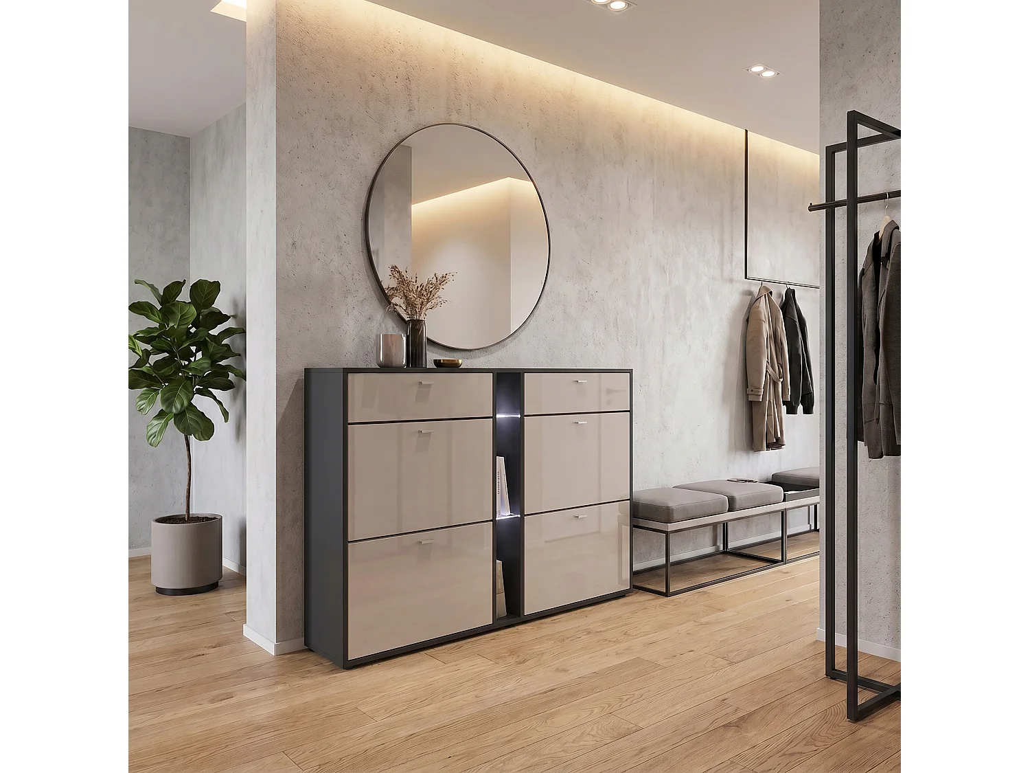SCHUHSCHRANK Today Fronten in Sandgrau Hochglanz