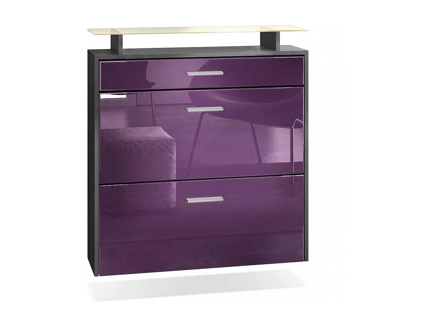Armoire à chaussures Malea de , anthracite mat/mûre brillant y compris LED - basculeur à chaussures suspendu pour 16 paires de chaussures (89 x 96 x 23 cm)