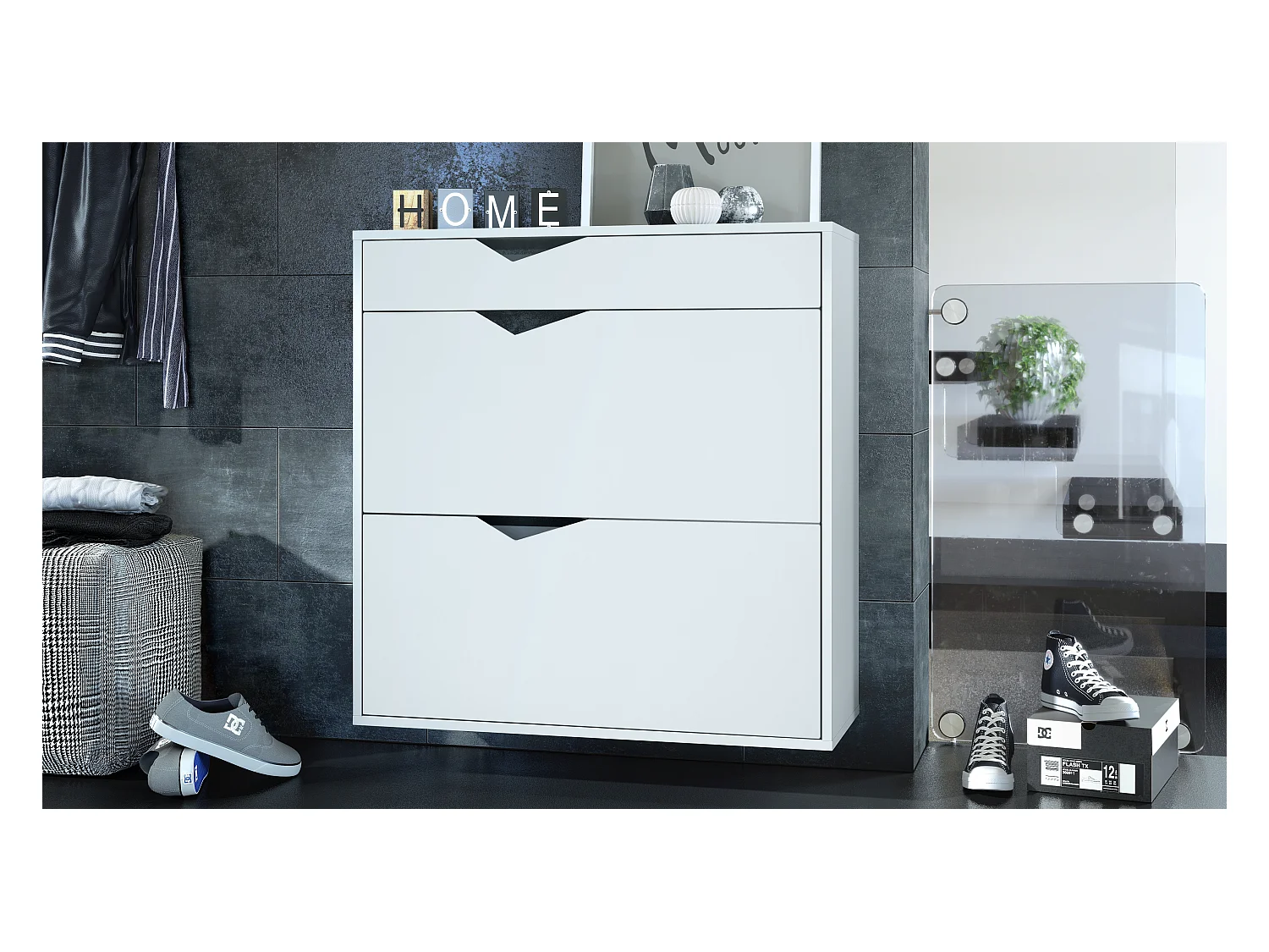 Armoire à chaussures Kolmio 85 x 87 x 33 cm, corps en blanc mat, façades en Blanc mat | Grand choix de couleurs