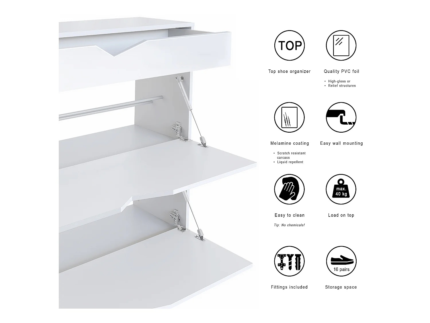 Armoire à chaussures Kolmio 85 x 87 x 33 cm, corps en blanc mat, façades en Blanc mat | Grand choix de couleurs