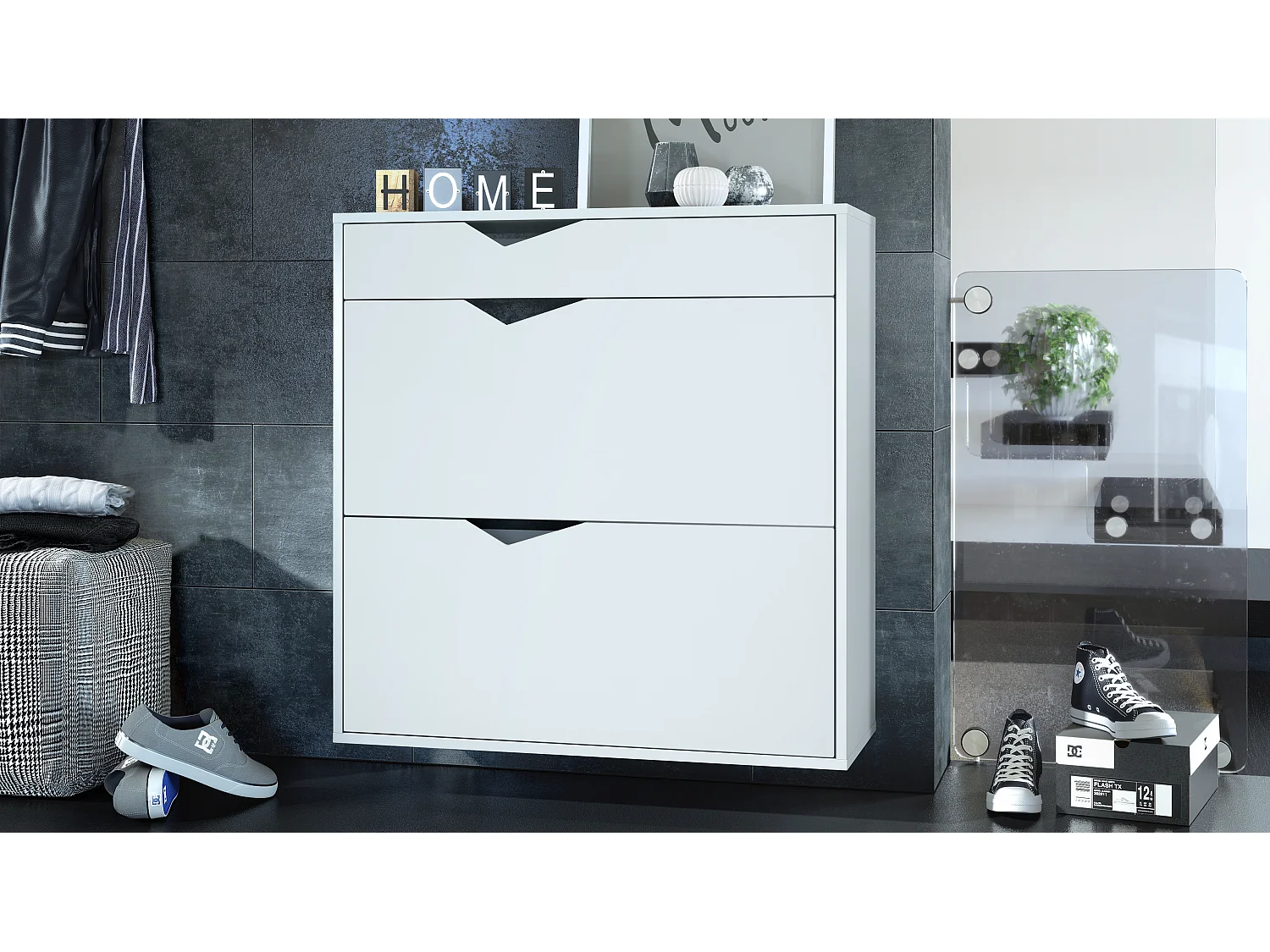 Scarpiera Kolmio 85 x 87 x 33 cm, struttura in bianco opaco, frontali in bianco opaco | Vasta scelta di colori