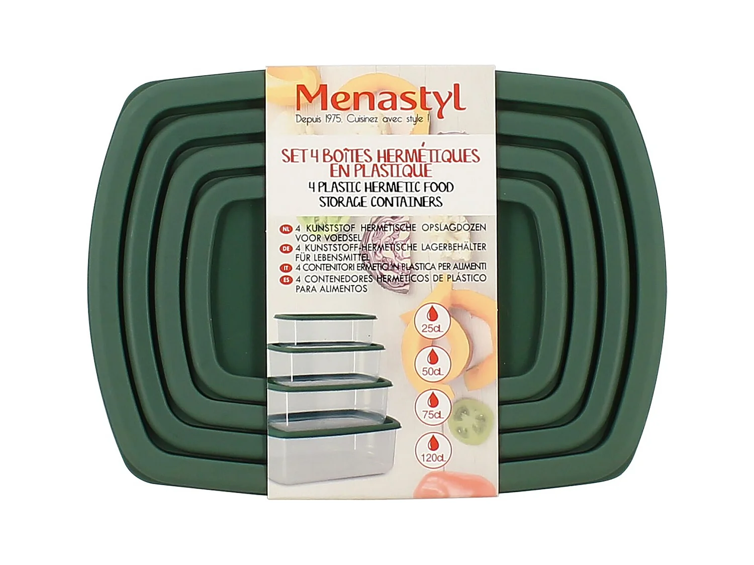 Menastyl - Lot 4 Boites Conservation En Plastique 250ml 500ml 750ml Et 1.2l