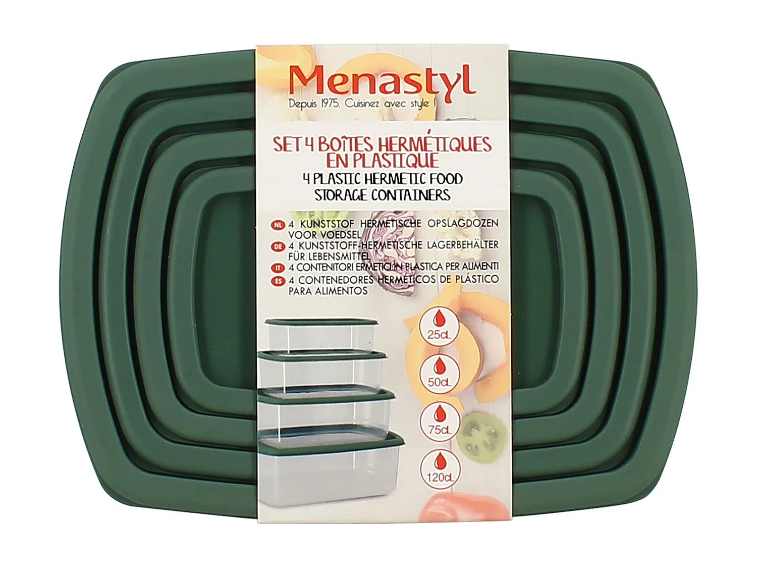 Menastyl - Lot 4 Boites Conservation En Plastique 250ml 500ml 750ml Et 1.2l