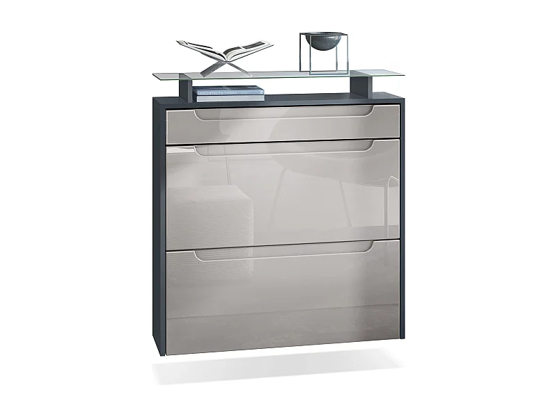 SCHUHSCHRANK Annie Fronten in Sandgrau Hochglanz, Griffmulden in Sandgrau Hochglanz