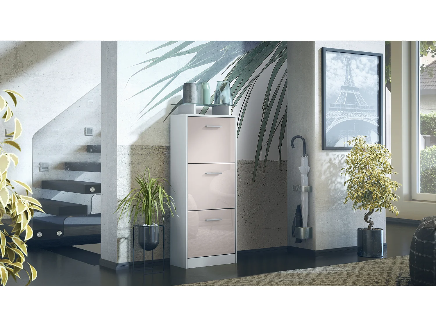 SCHUHSCHRANK Lavia Front in Sandgrau Hochglanz