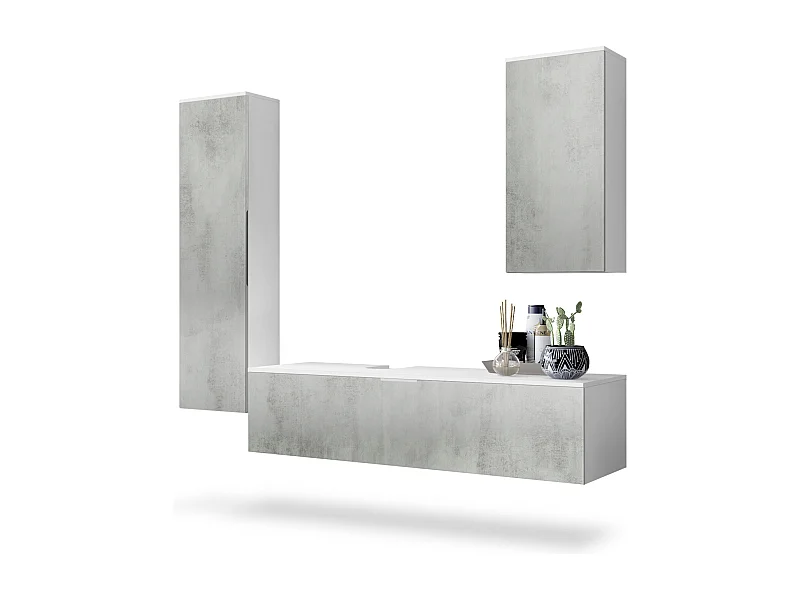 Conjunto de Muebles para baño Beach, Cuerpo en Blanco mate/Frentes con apariencia Hormigón Oxidado