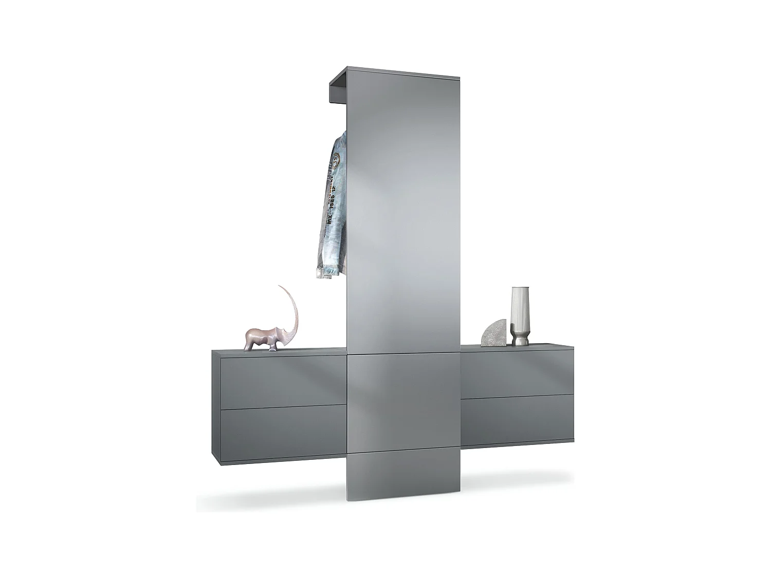 Vestiaire Garderobe Carlton Set 3, Corps en anthracite mat / Panneau portemanteau en graphite satiné mat (157 x 193 x 35 cm)