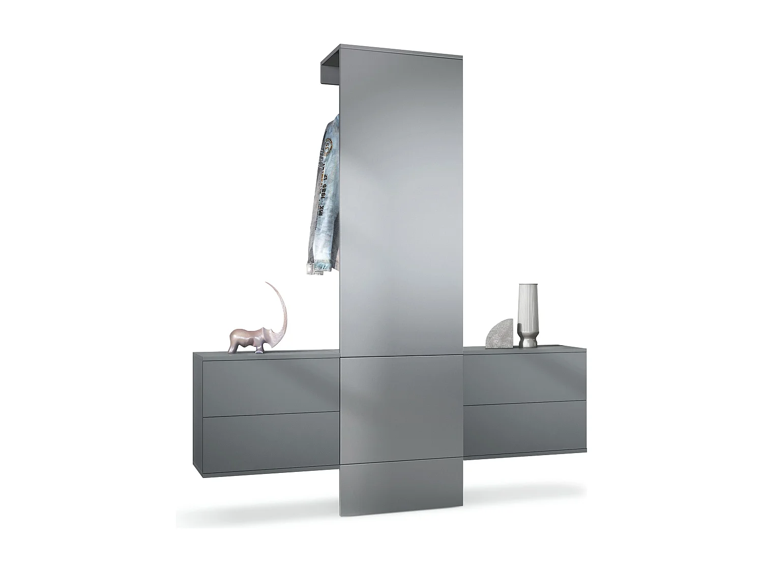 Vestiaire Garderobe Carlton Set 3, Corps en anthracite mat / Panneau portemanteau en graphite satiné mat (157 x 193 x 35 cm)