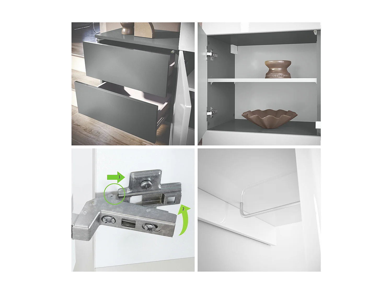 Vestiaire Garderobe Carlton Set 3, Corps en anthracite mat / Panneau portemanteau en graphite satiné mat (157 x 193 x 35 cm)