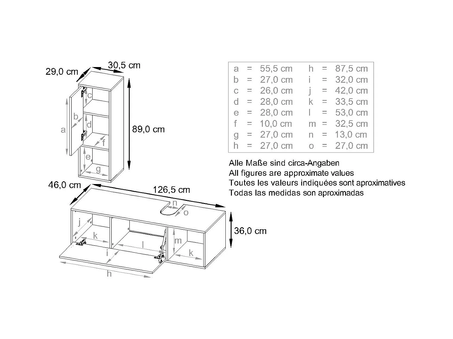 Ensemble de meubles de bains La Costa, Corps en Blanc mat, Façades en Turquoise haute brillance, avec Vasque à poser, Robinet et Miroir LED