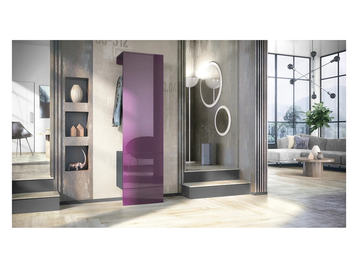 GARDEROBE Carlton Paneel in Brombeer Hochglanz