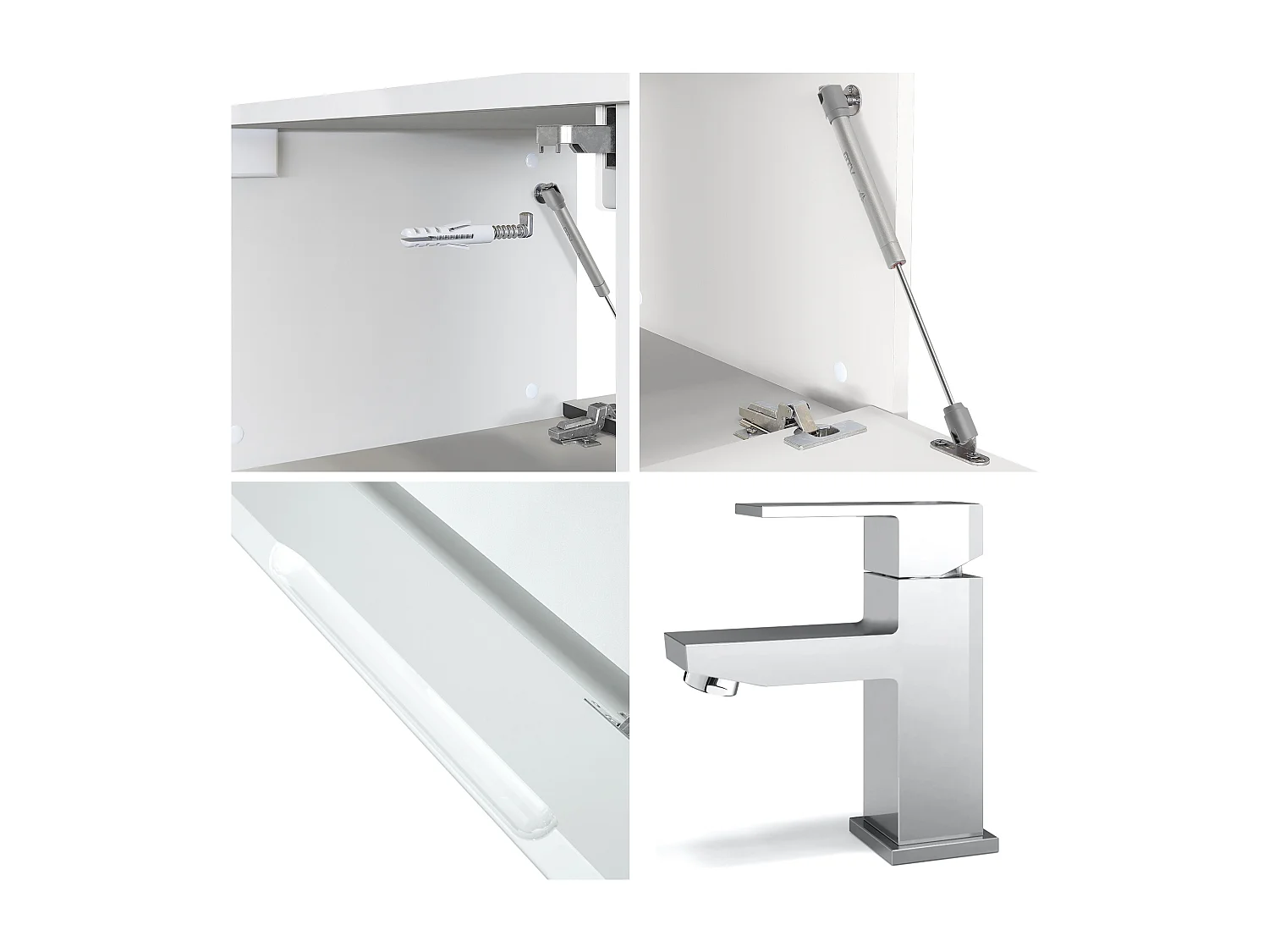 Ensemble de Meubles de Bains Beach, Corps en Blanc Mat/Façades en Blanc haute brillance avec miroir LED, lavabo et armature