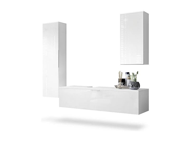 BADMÖBELSET Beach Fronten in Weiß Hochglanz