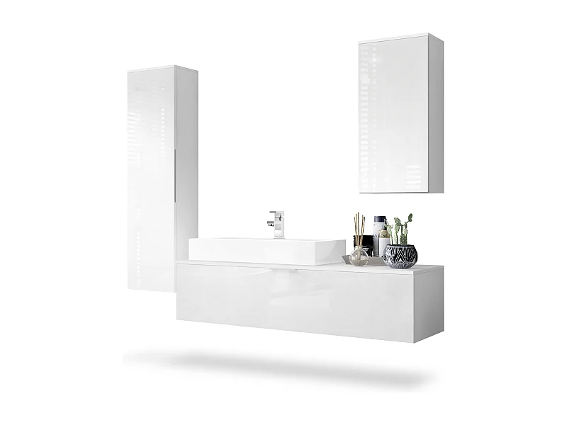 BADMÖBELSET Beach Fronten in Weiß Hochglanz