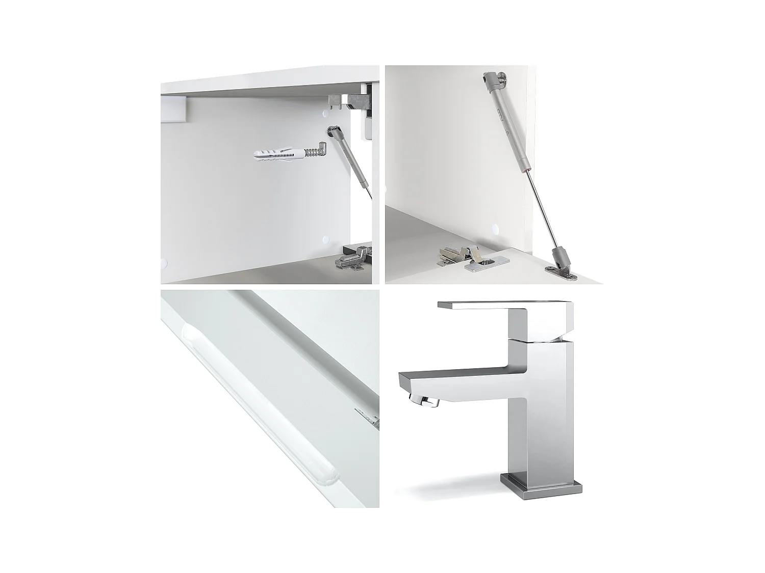 Ensemble de Meubles de Bains Beach, Corps en Blanc Mat/Façades en Chêne nature avec miroir LED, lavabo et armature