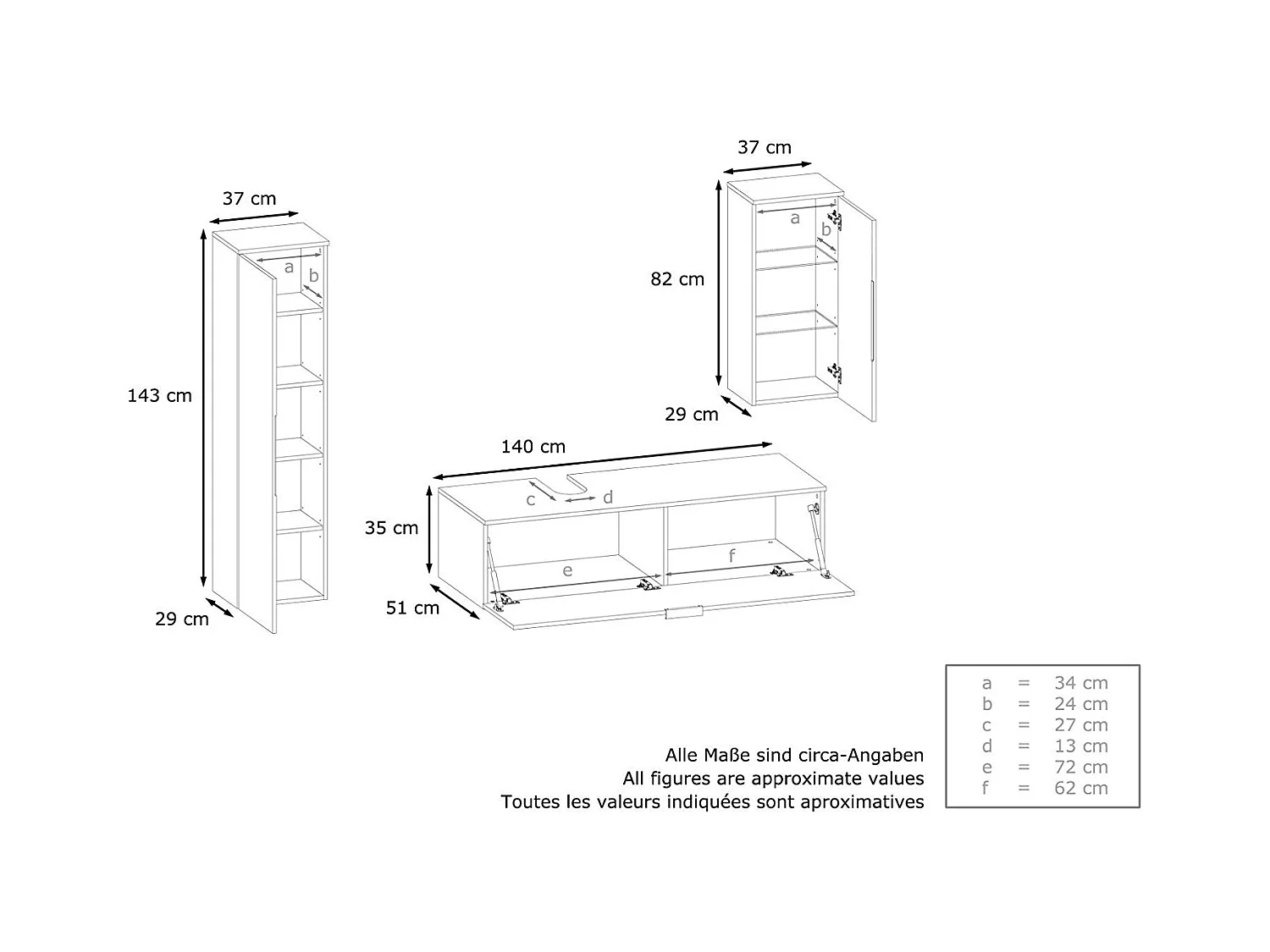 Ensemble de Meubles de Bains Beach, Corps en Blanc Mat/Façades en Chêne nature