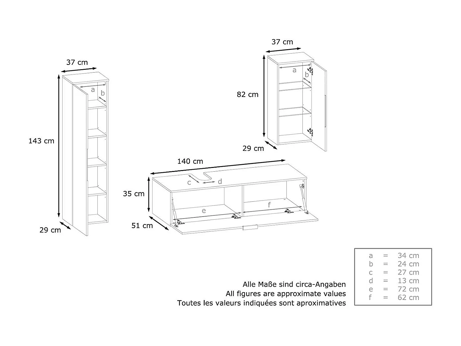 Ensemble de Meubles de Bains Beach, Corps en Blanc Mat/Façades en Chêne nature