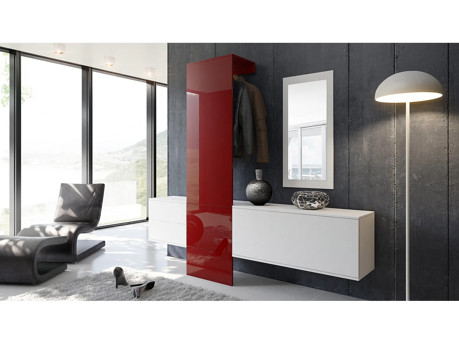 GARDEROBE Carlton Paneel in Bordeaux Hochglanz