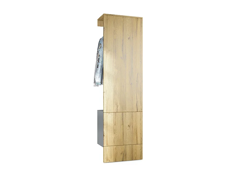 Vladon Mueble recibidor Carlton Set 5, Mueble de entrada compuesto por 1 Perchero con Puerta integrada y 1 Barra, antracita mate/roble natural (52 x 193 x 35 cm)