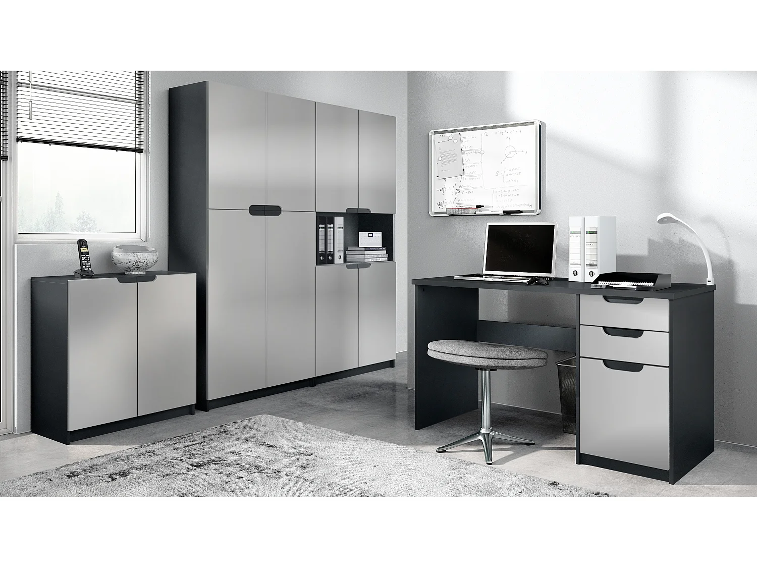 BÜROMÖBELSET Logan Fronten in Hellgrau Seidenmatt