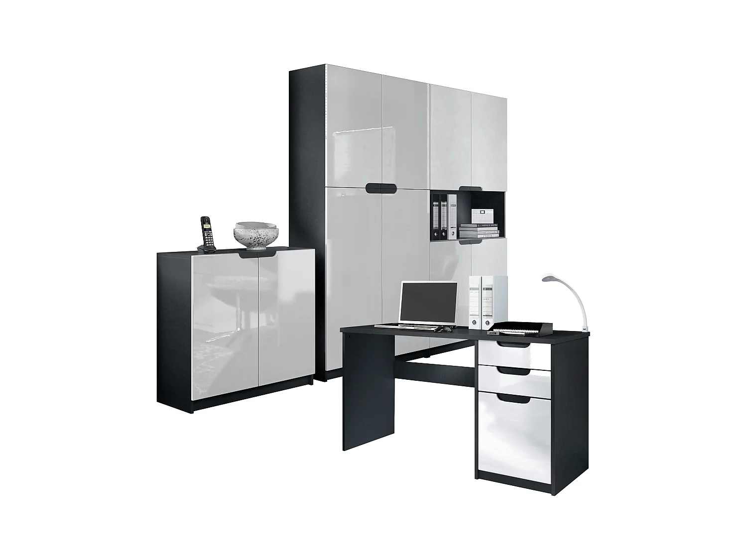 BÜROMÖBELSET Logan Fronten in Weiß Hochglanz