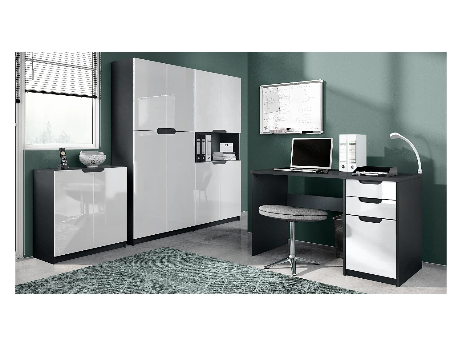 BÜROMÖBELSET Logan Fronten in Weiß Hochglanz