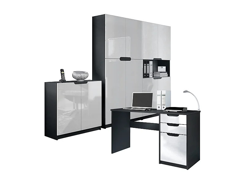 BÜROMÖBELSET Logan Fronten in Weiß Hochglanz