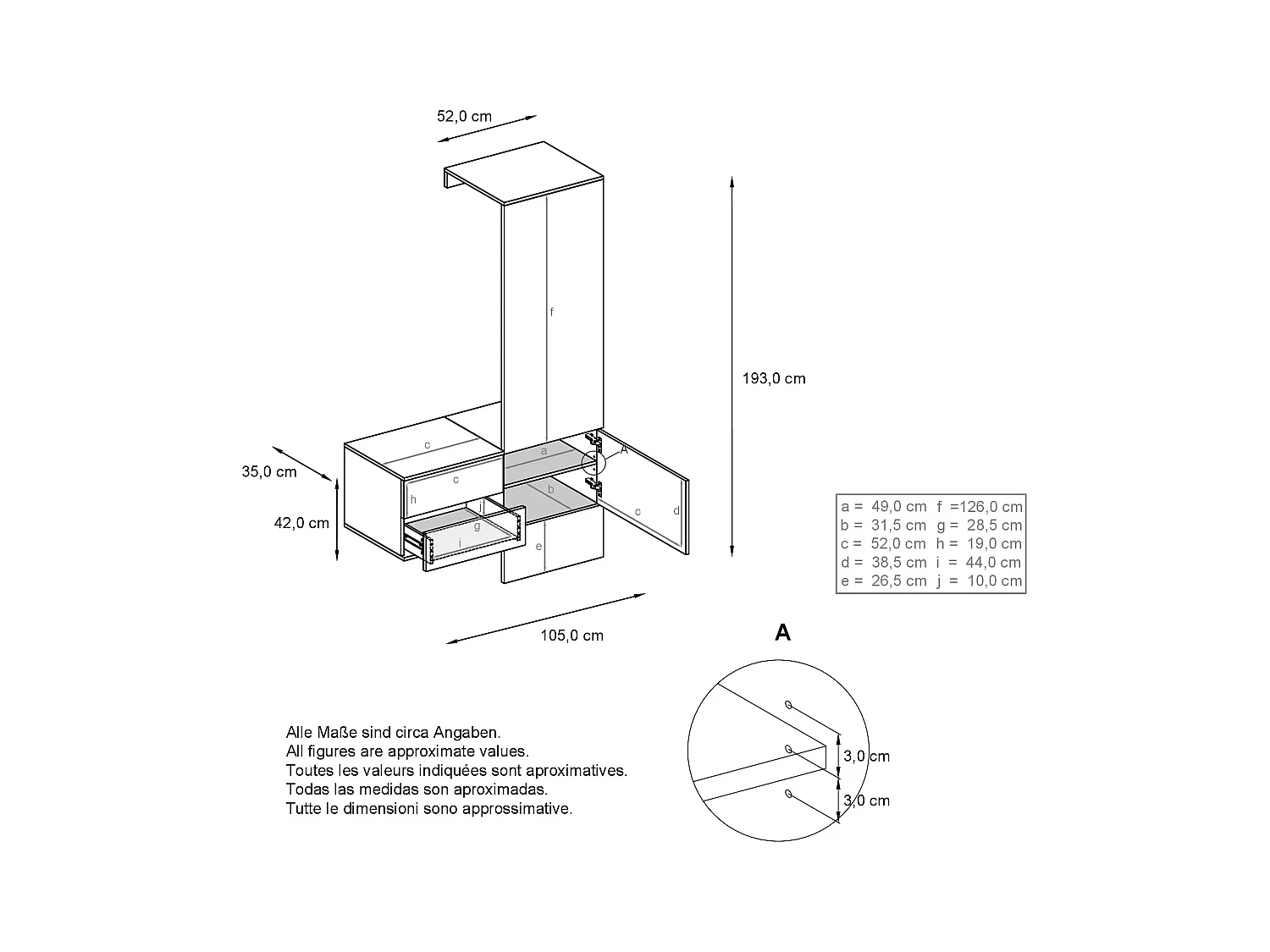 Penderie Carlton Set 2, Meuble d’entrée comprenant 1 panneau porte-manteau, 1 coffre à tiroir, anthracite mat/bordeaux haute brillance (105 x 193 x 35 cm)