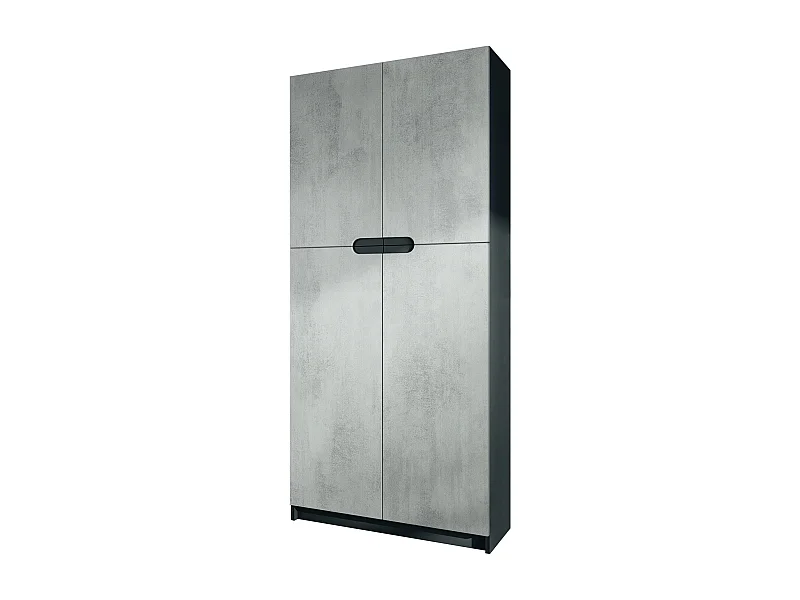 Armario Oficina Logan V1, Mueble Archivador con 5 Compartimentos y 4 Puertas, negro mate/hormigón oxidado (82 x 185 x 37 cm)