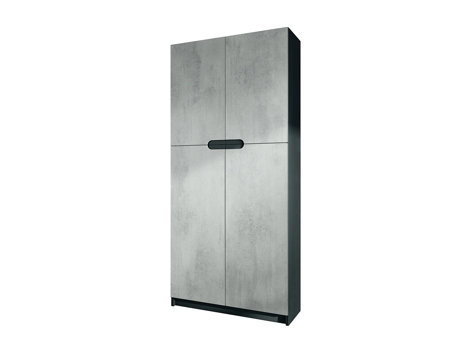 Meuble rangement bureau Logan V1, Armoire de bureau haute avec 5 compartiments et 4 portes, noir mat/aspect béton oxyde (82 x 185 x 37 cm)