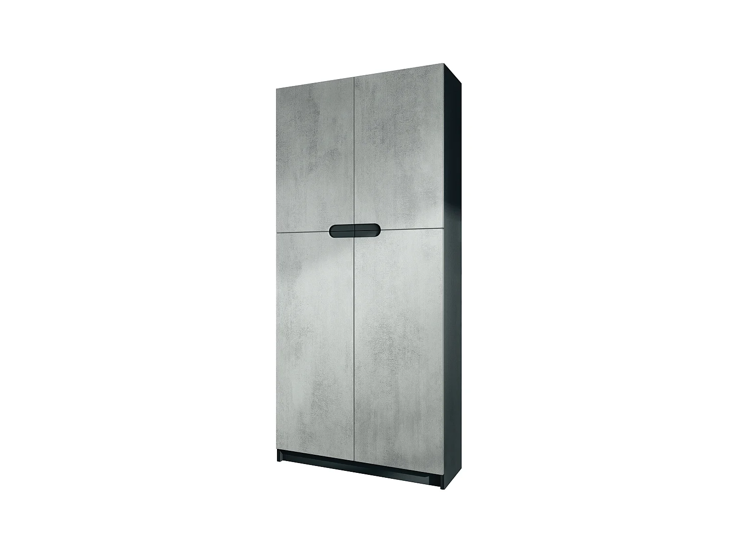 Meuble rangement bureau Logan V1, Armoire de bureau haute avec 5 compartiments et 4 portes, noir mat/aspect béton oxyde (82 x 185 x 37 cm)