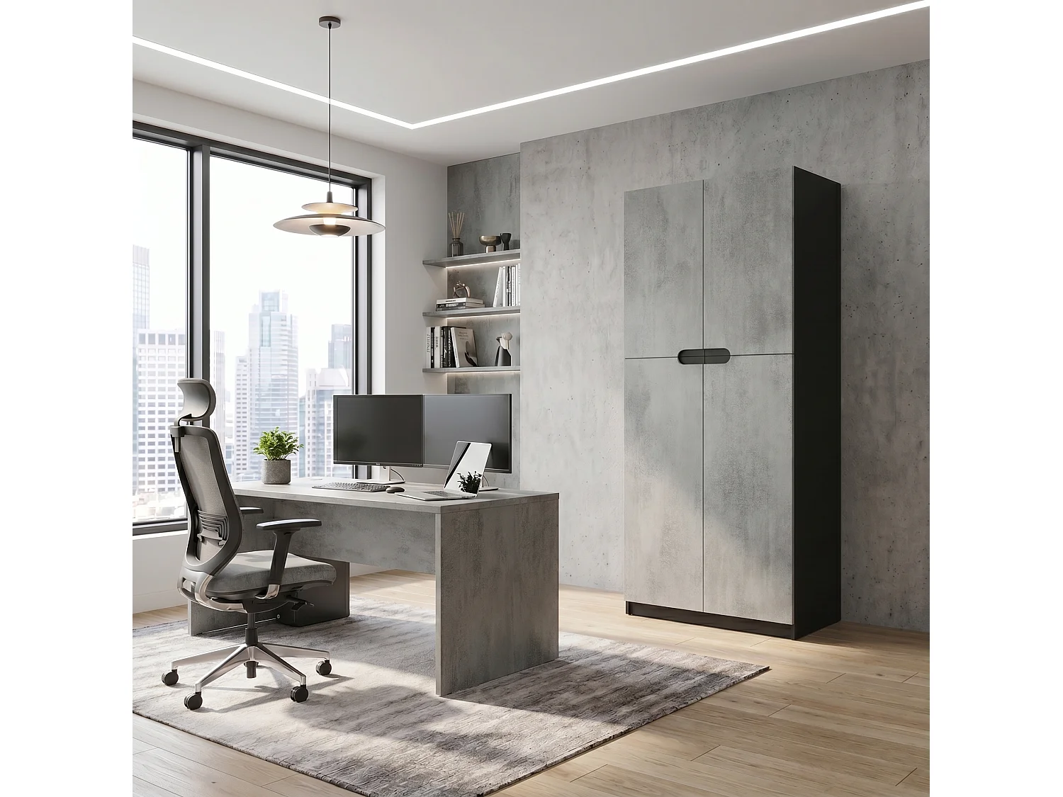 BÜROSCHRANK Logan Fronten in Beton Oxid Optik