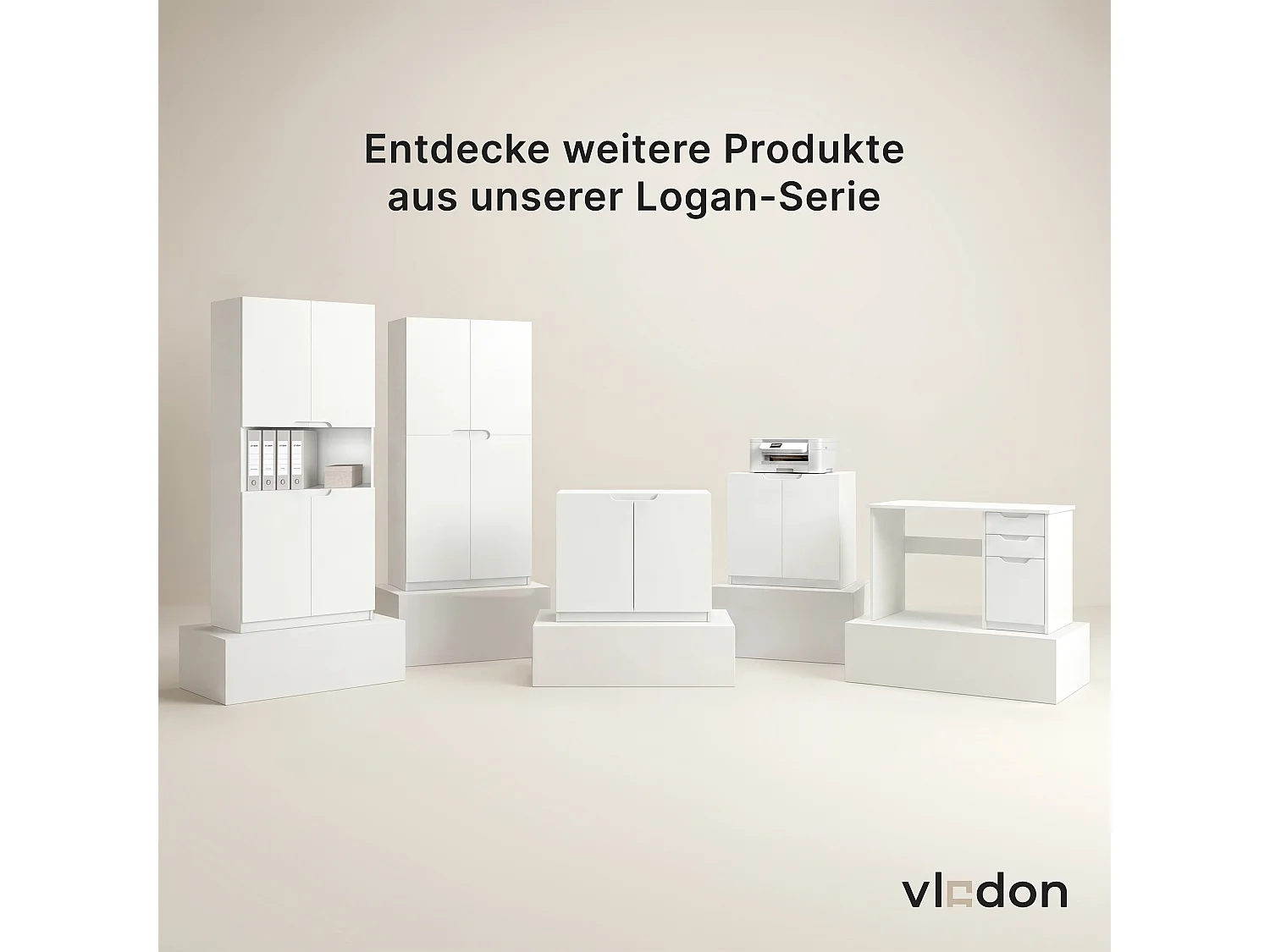 Armario Oficina Logan V1, Mueble Archivador con 5 Compartimentos y 4 Puertas, negro mate/hormigón oxidado (82 x 185 x 37 cm)