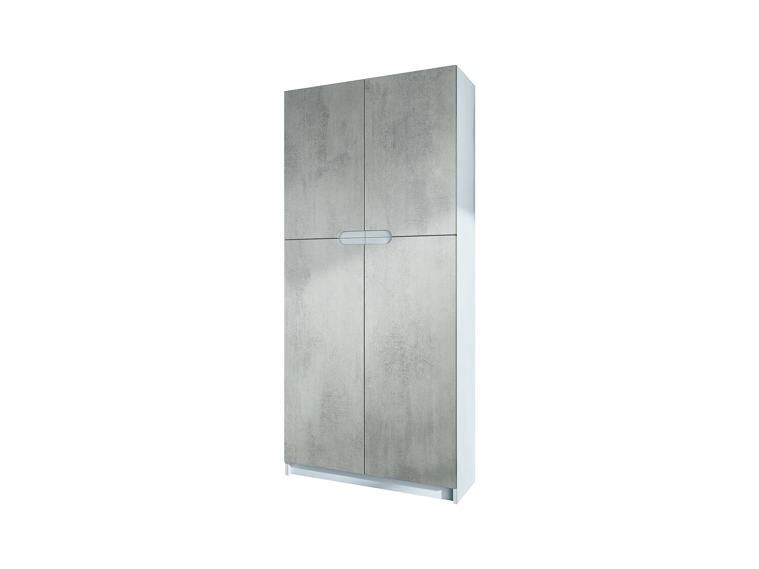 Meuble rangement bureau Logan V1, Armoire de bureau haute avec 5 compartiments et 4 portes, blanc mat/aspect béton oxyde (82 x 185 x 37 cm)