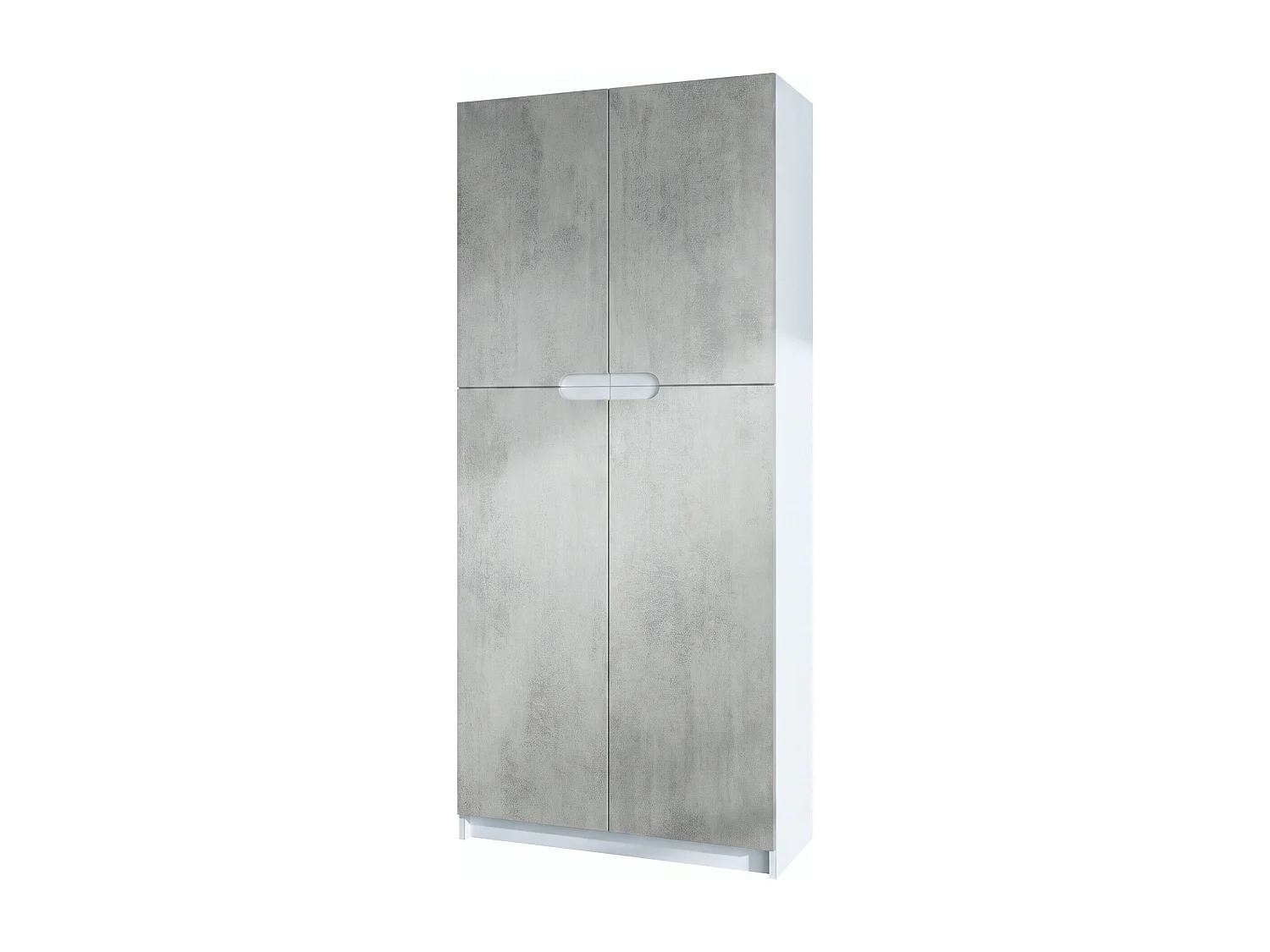 Meuble rangement bureau Logan V1, Armoire de bureau haute avec 5 compartiments et 4 portes, blanc mat/aspect béton oxyde (82 x 184 x 37 cm)