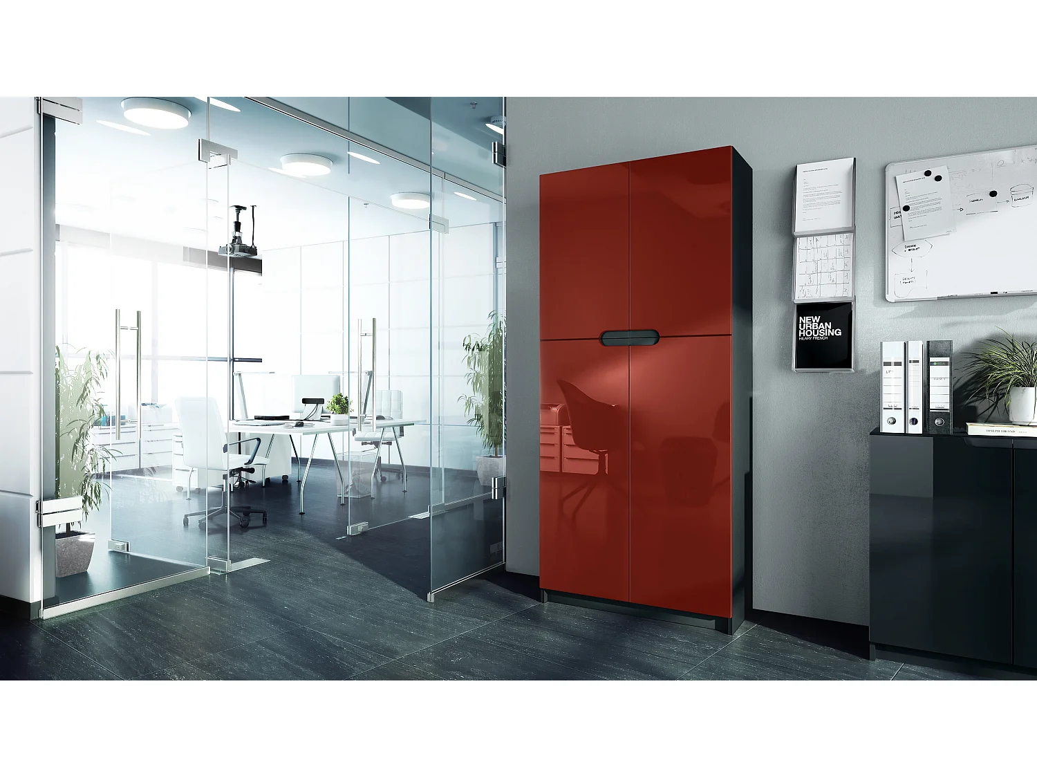 BÜROSCHRANK Logan Fronten in Bordeaux Hochglanz