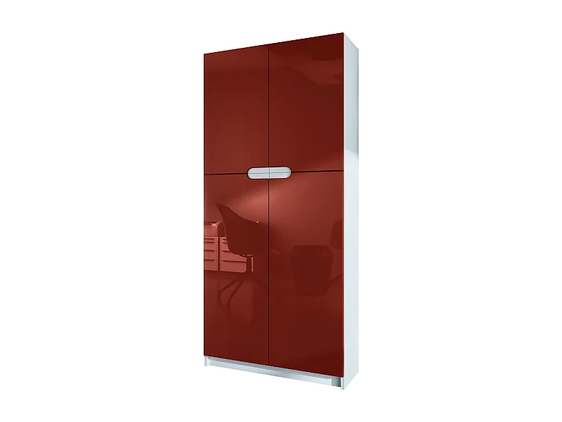 Armario Oficina Logan V1, Mueble Archivador con 5 Compartimentos y 4 Puertas, blanco mate/burdeos de alto brillo (82 x 185 x 37 cm)