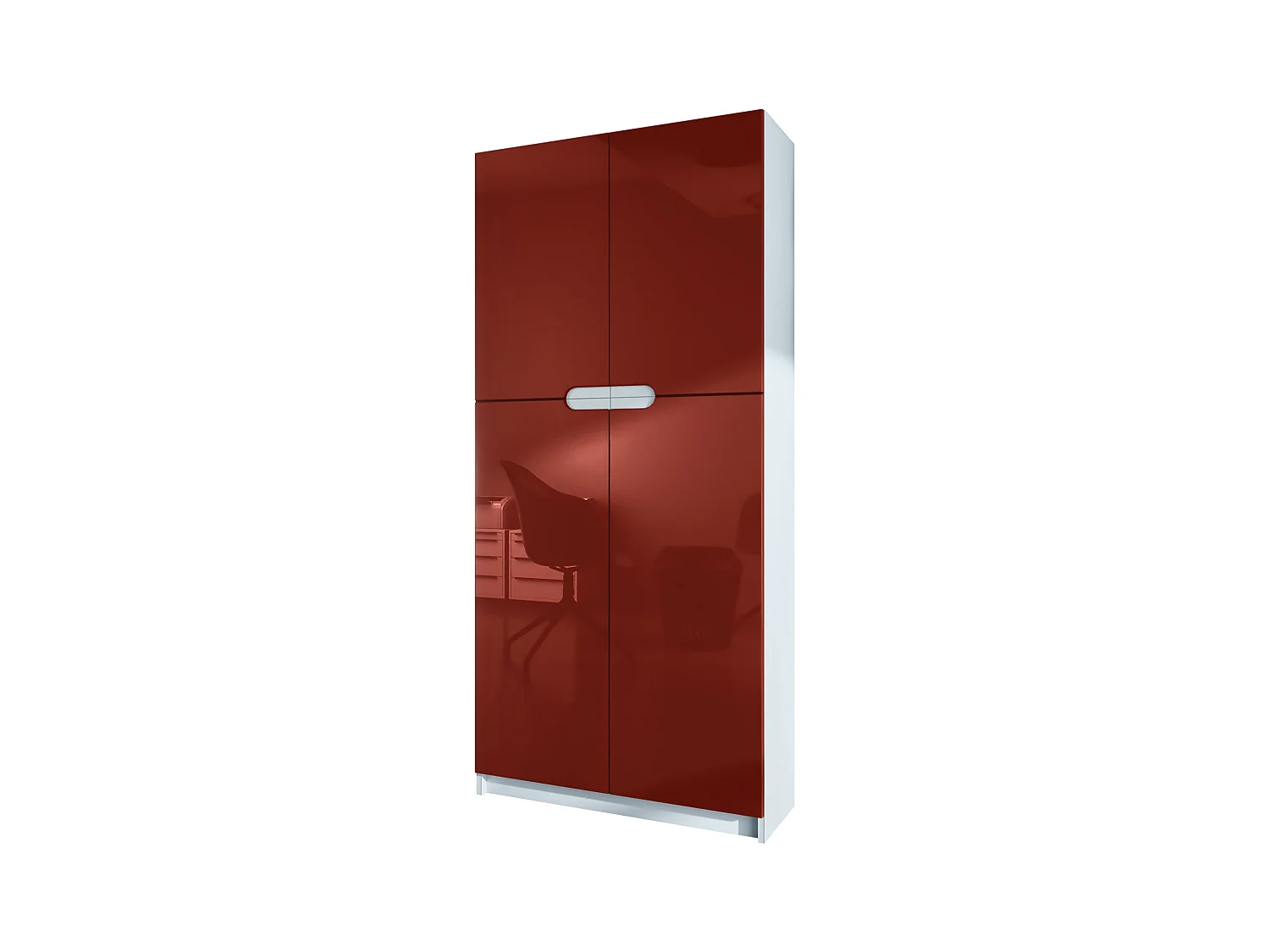 Meuble rangement bureau Logan V1, Armoire de bureau haute avec 5 compartiments et 4 portes, blanc mat/bordeaux haute brillance (82 x 185 x 37 cm)
