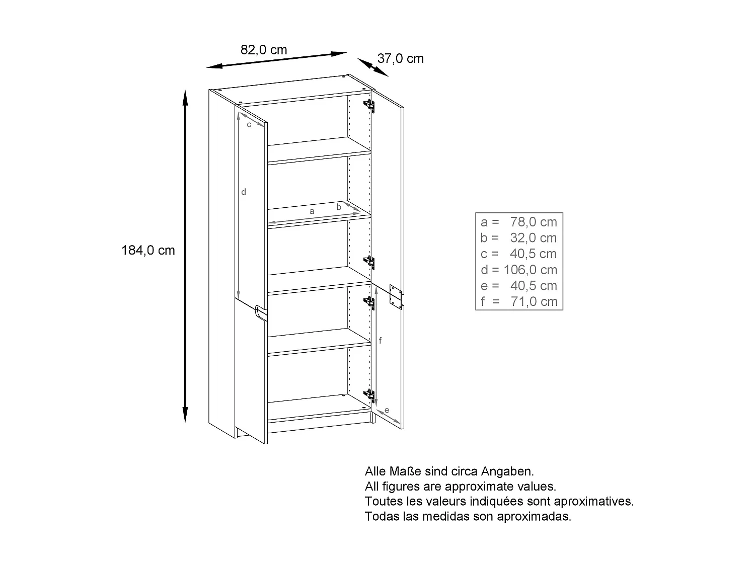Meuble rangement bureau Logan V1, Armoire de bureau haute avec 5 compartiments et 4 portes, blanc mat/bordeaux haute brillance (82 x 185 x 37 cm)