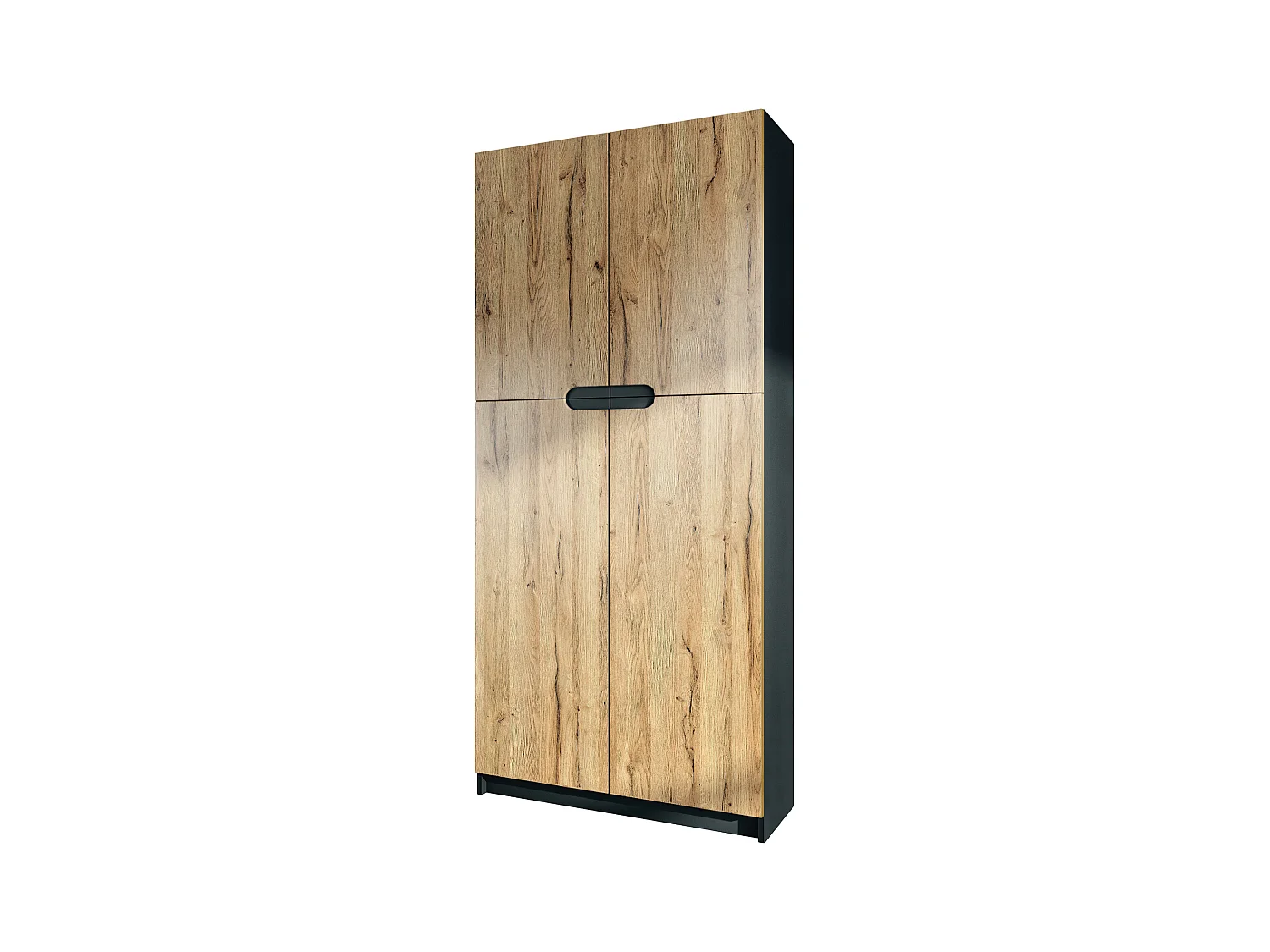Meuble rangement bureau Logan V1, Armoire de bureau haute avec 5 compartiments et 4 portes, noir mat/chêne nature (82 x 185 x 37 cm)