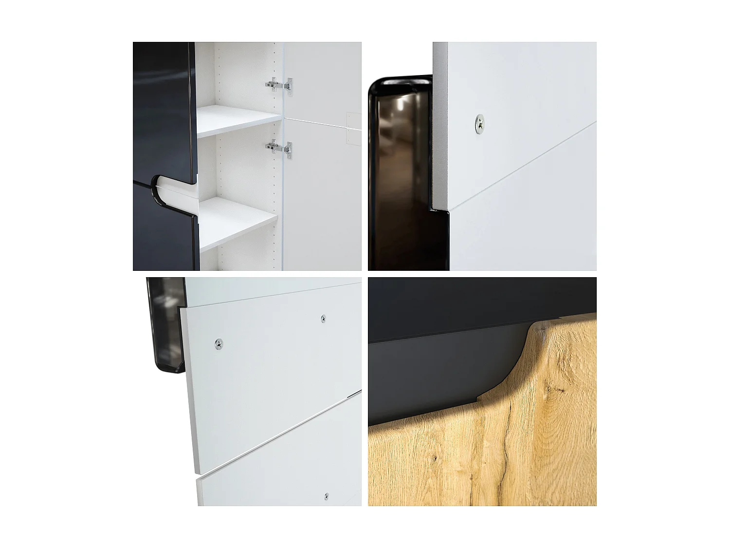 Meuble rangement bureau Logan V1, Armoire de bureau haute avec 5 compartiments et 4 portes, noir mat/blanc haute brillance (82 x 185 x 37 cm)