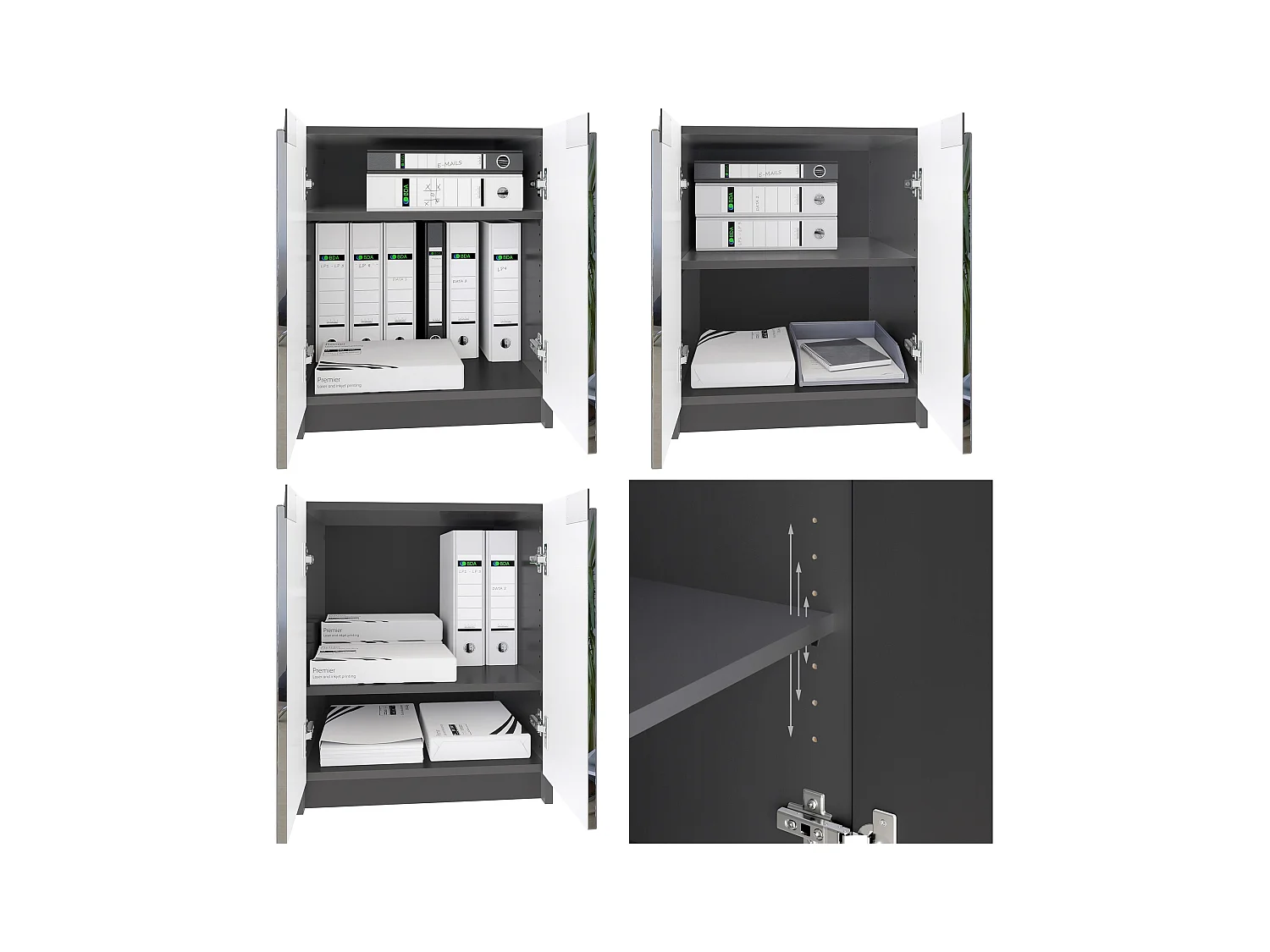 Mobilier de bureau ensemble bureau à domicile Paris, fabriqué en Allemagne avec meuble pour imprimante et bureau, noir mat / blanc haute brillance